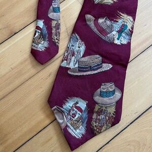 Polo Ralph Lauren Silk Tie Burgundy Vintage Hat Print Novelty Handmade USA Mens